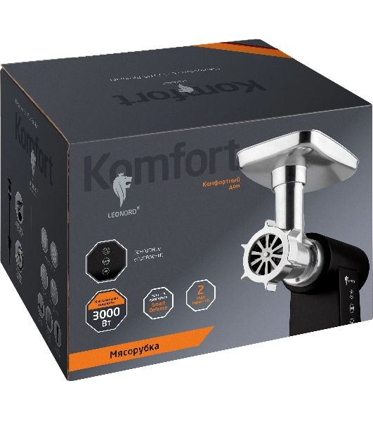 Мясорубка электрическая LEONORD LE-17705 Premium черный, 3000 Вт, 3.0 кг/мин, реверс, металлический лоток, насадки - 6