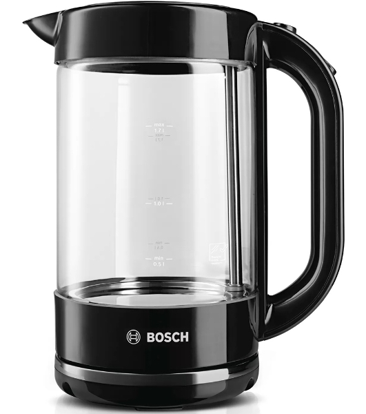 Электрочайник Bosch TWK70B03 черный, 1.7 л, 2400 Вт, скрытый нагревательный элемент