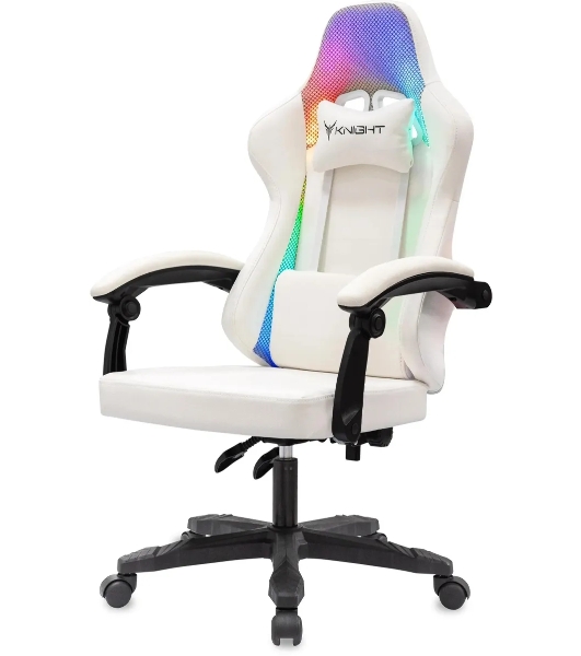 Кресло игровое Knight Wolf RGb белый эко.кожа/сетка, крестов. пластик
