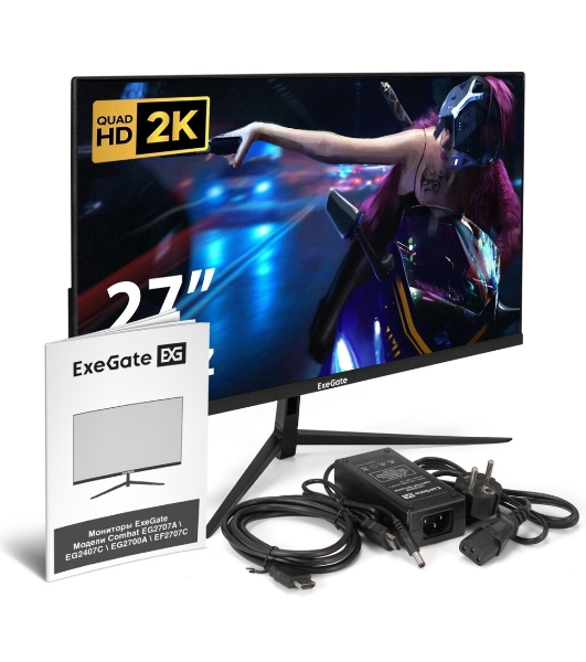 Монитор 27' ExeGate Combat EG2700A IPS 2560x1440, 165 Гц, 1 мс, 16:9, 300 кд/м², 1xHDMI, 1xDP, 3.5 мм, черный
