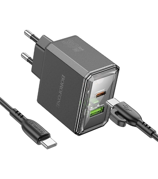 Сетевое зарядное устройство BOROFONE (6941991110689) BAS32A 1USB+1Type-C 3.0A QC3.0 PD 30W, черный