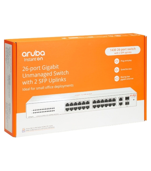 Коммутатор HPE Aruba Instant On 1430 26G 2SFP, 24×1 Гбит/с + 2×1 Гбит/с SFP, неуправляемый