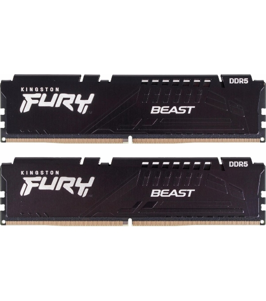 Оперативная память Kingston Fury Beast, DDR5, 32GB (2x16GB), 5200MHz, CL40, DIMM, радиатор, черный