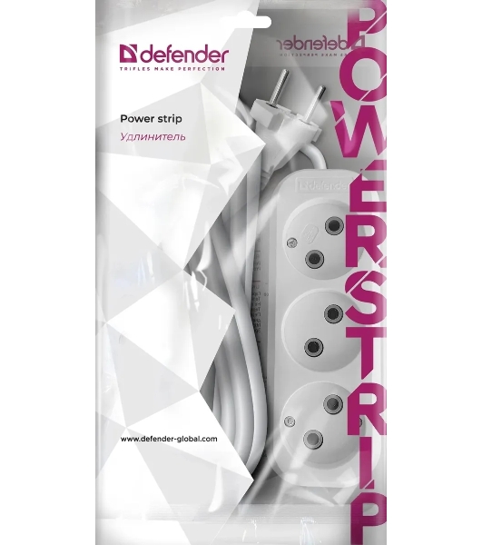 Удлинитель Defender (99276) B230 - 3 роз х 2 м, белый