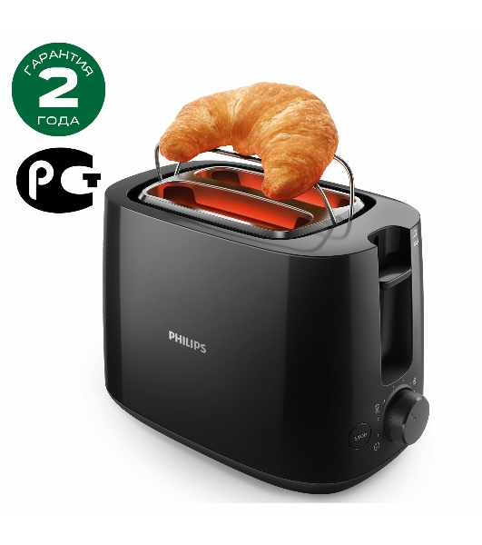 Тостер Philips HD2581/90 черный, 830 Вт, 2 слота