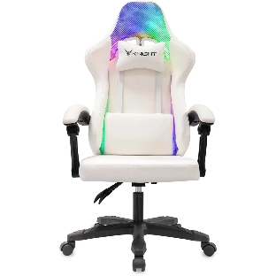 Кресло игровое Knight Wolf RGb белый эко.кожа/сетка, крестов. пластик