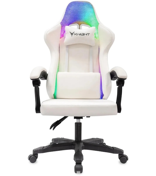 Кресло игровое Knight Wolf RGb белый эко.кожа/сетка, крестов. пластик