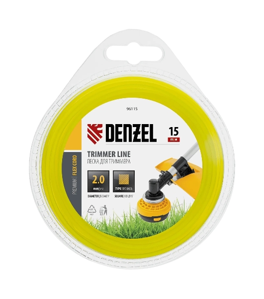 Леска для триммера Denzel квадрат 2 мм х 15 м, блистер FLEX CORD