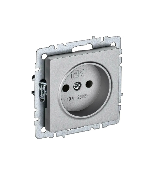 Розетка 1-местная IEK BRITE РС10-1-0-БрА (BR-R10-10-K47) без заземления, без защитных шторок, 10А, алюминий
