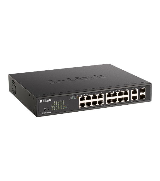 Коммутатор D-Link DGS-1100-18PV2/A, 16×1 Гбит/с + 2×1 Гбит/с SFP, настраиваемый