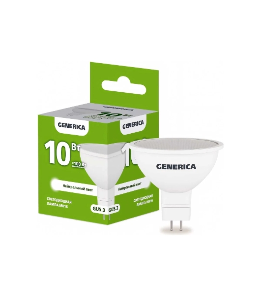 Лампа светодиодная GENERICA LL-MR16-10-230-40-GU5-G MR16 10 Вт софит 4000К GU5.3 230В