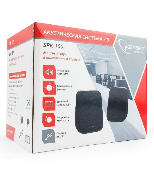 Акустическая система 2.0 Gembird SPK-100, черный, 6 Вт, рег. громкости, USB-питание