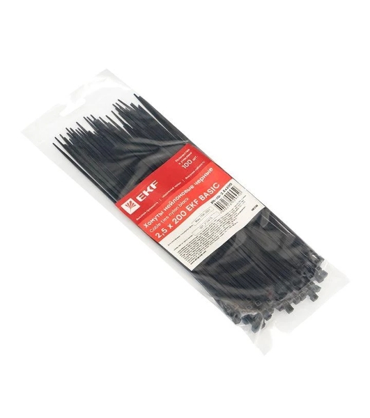 Хомут кабельный 2.5х200 нейл. черный (уп. 100 шт) EKF plc-cb-2.5x200