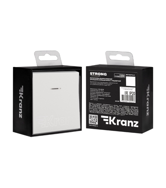 Выключатель Kranz STRONG 1 кл проходной (переключатель) с подсветкой 10А с/у жемчуг