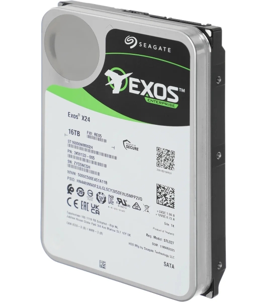 Жесткий диск Seagate Exos X24 HDD 3.5' SATA 12Tb, 7200 rpm, 512Mb buffer, 512e/4kn, CMR, ST12000NM000J, 1 year