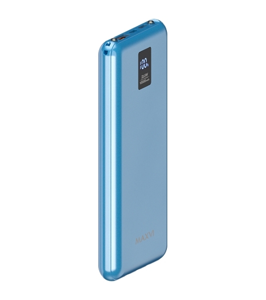 Портативный аккумулятор Maxvi PB10-11 10000 мАч blue 3A, встроенные кабели USB A/Type-C/Lightning