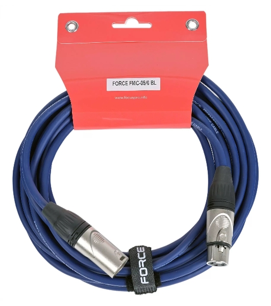 Кабель микрофонный FORCE FMC-05/6 BLXLR (M) - XLR (F), высококачественный балансный, малошумящий с проводниками из безкислородной меди OFC, диаметр 6 мм, профессиональные металлические разъемы, длина 3 м, цвет синий