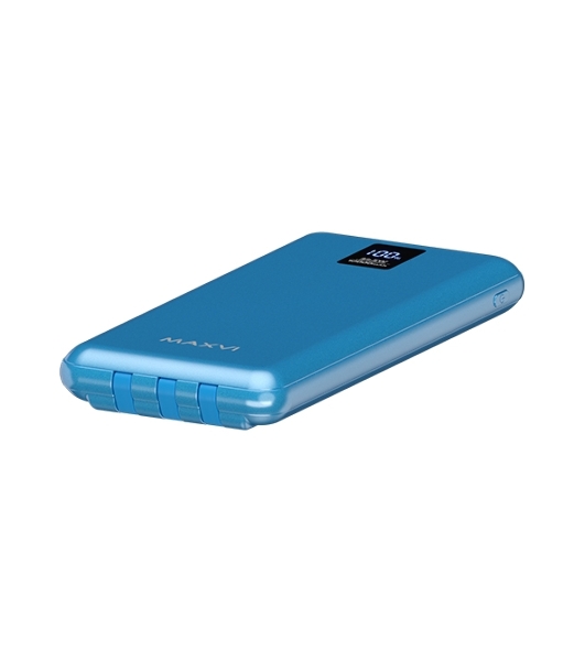 Портативный аккумулятор Maxvi PB10-11 10000 мАч blue 3A, встроенные кабели USB A/Type-C/Lightning
