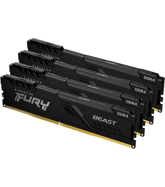 Оперативная память Kingston Fury Beast, DDR4, 64GB (4x16GB), 3600MHz, CL18, DIMM, радиатор, черный
