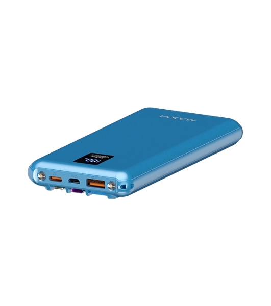 Портативный аккумулятор Maxvi PB10-11 10000 мАч blue 3A, встроенные кабели USB A/Type-C/Lightning