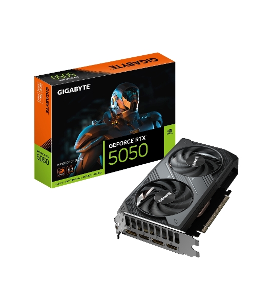 Видеокарта Gigabyte GeForce RTX 5050 Windforce OC, NVIDIA RTX 5050, 8 ГБ GDDR6, 128 бит, PCI-e 5.0, 1xHDMI, 2xDP, 2587 МГц