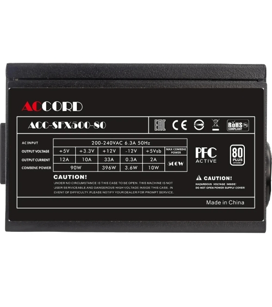 Блок питания Accord ACC-SFX500-80 SFX, 500Вт, 80мм, черный