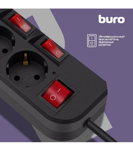 Сетевой фильтр Buro 500SH-3-SW-B 3 м, 5 розеток, черный, коробка