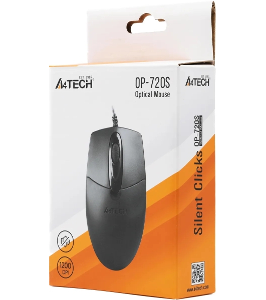 Мышь проводная A4Tech OP-720S черный, 1200 dpi, USB, кнопки - 3
