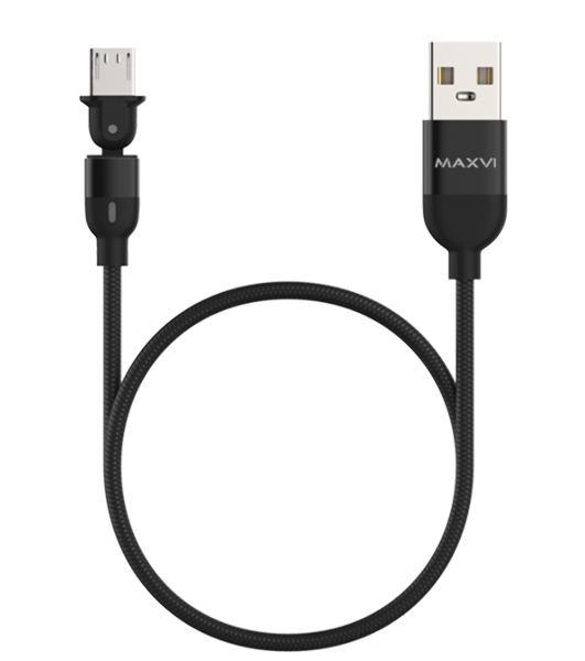 Кабель Maxvi MC-19M black, USB-A - microUSB, 2.4A, LED ток макс. нагрузки 2.4А, макс. напряжение 5V; стандарт USB 2.0; длина кабеля 1.5м, нейлоновая оплетка, металлические корпуса разъемов,LED подсветка, цвет: черный