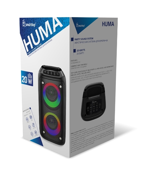 Портативная колонка SmartBuy HUMA 20 Вт, Bluetooth, MP3, FM, LED-подсветка (SBS-5860)