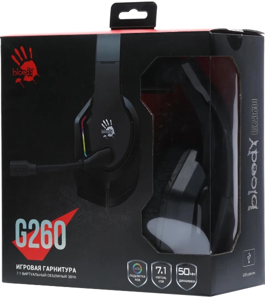 Гарнитура проводная с микрофоном A4Tech Bloody G260 черный 2м мониторные USB оголовье (G260)