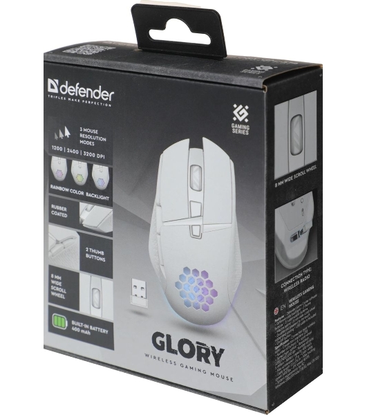 Мышь беспроводная Defender Glory GM-514 белый, 3200 dpi, радиоканал, USB, кнопки - 7