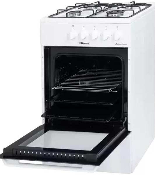 Плита газовая Hansa FCGW510029A белый, конфорок 4 газовых, духовка 53 л, 50 см x 85 см x 57 см