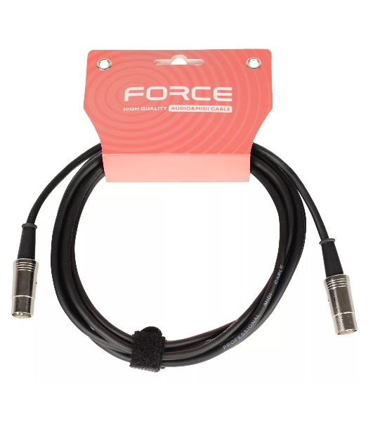 Кабель MIDI FORCE MCC-02/3MIDI DIN 5-pin - MIDI DIN 5-pin, высококачественный, диаметр 6 мм, для подключения синтезаторов, звуковых модулей и др. оборудования, профессиональные металлические разъемы, длина 3 м, черный