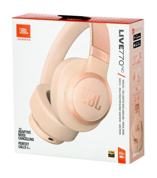 Беспроводные/проводные наушники JBL Live 770NC бежевый, полноразмерные, Bluetooth + проводной, адаптивное шумоподавление
