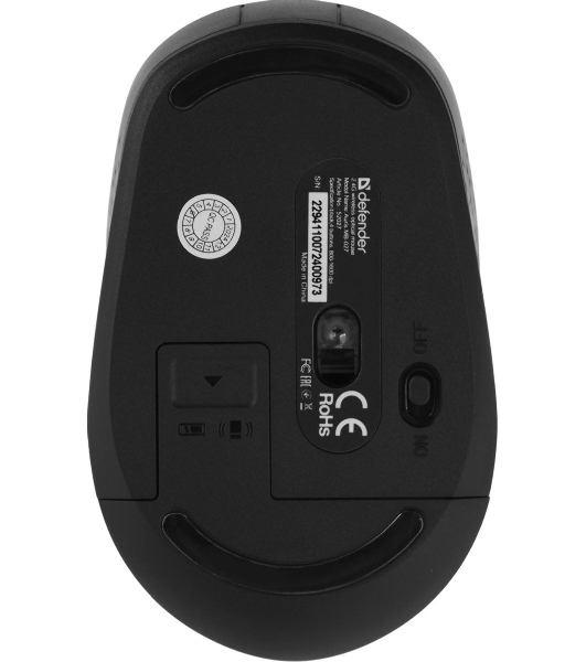 Мышь беспроводная Defender Auris MB-027 черный, 1600 dpi, радиоканал, USB, кнопки - 4