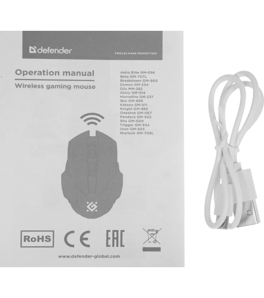 Мышь беспроводная Defender Glory GM-514 белый, 3200 dpi, радиоканал, USB, кнопки - 7
