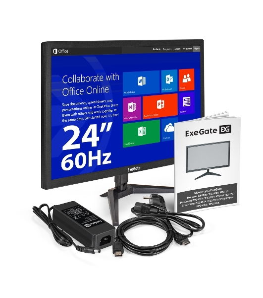 Монитор 24' ExeGate EB2400A VA 1920x1080, 75 Гц, 5 мс, 16:9, 200 кд/м², 1xHDMI, 1xVGA, черный