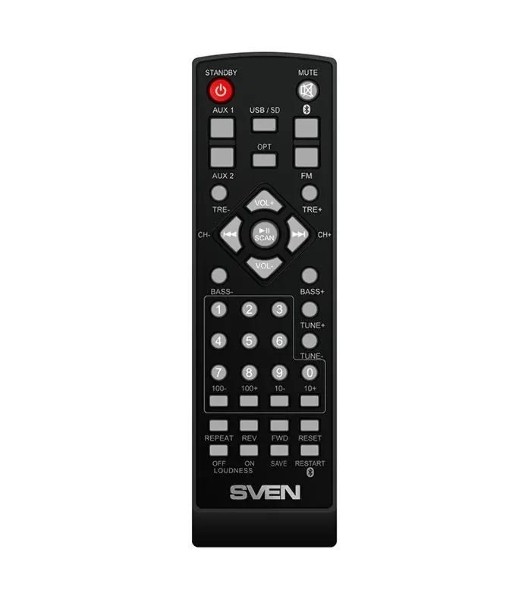 Акустическая система 2.0 SVEN MC-20, черный, мощность 2x45Вт (RMS), FM-тюнер, USB/microSD, дисплей, пульт ДУ, Bluetooth, Optical SVEN MC-20, черный, акустическая система 2.0, мощность 2x45Вт (RMS), FM-тюнер, USB/microSD, дисплей, пульт ДУ, Bluetooth, Optical