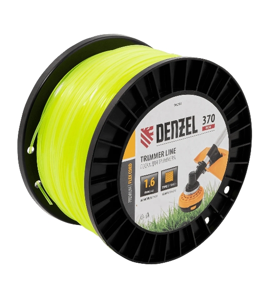 Леска для триммера Denzel квадрат 1,6мм х 370м, на DIN катушке FLEX CORD