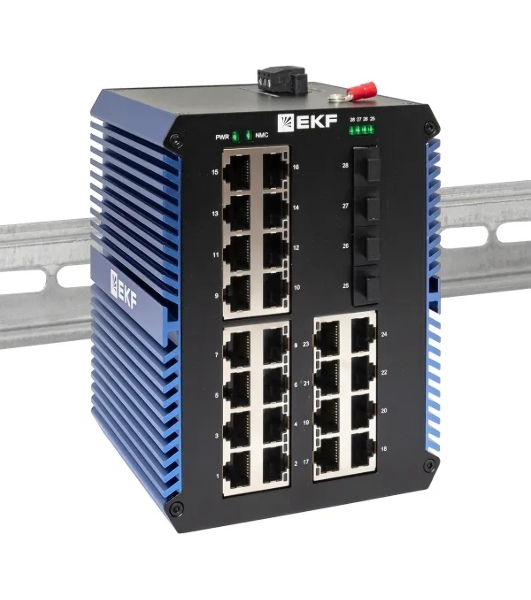 Коммутатор EKF TSX-U-4GX/SFP-24GTP, 24×1 Гбит/с PoE + 4×1 Гбит/с SFP, неуправляемый