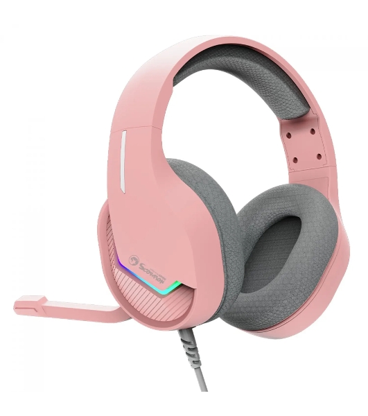 Гарнитура Marvo H8618 Tactic 40 розовый, проводная, USB, микрофон с шумоподавлением, RGB-подсветка