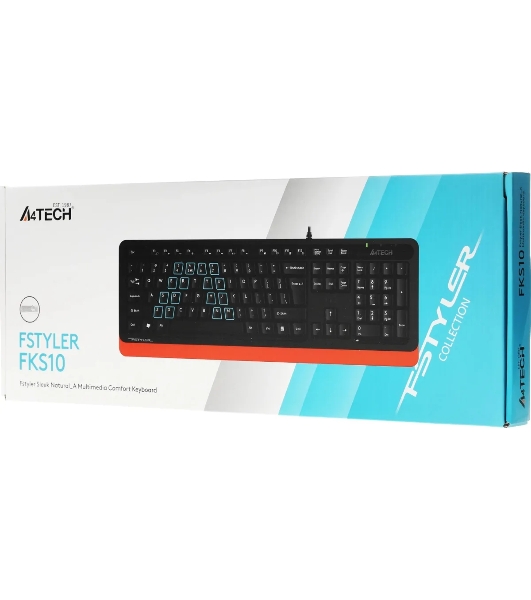 Клавиатура проводная A4Tech Fstyler FKS10, USB, черный/оранжевый