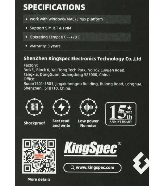 Накопитель SSD KingSpec P3-128, 128Gb, SATA, 2.5', R/W 570/500