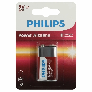 Элемент питания алкалиновый 'крона' 6LR61 9В Power (блист. 1шт) Philips Б0062717