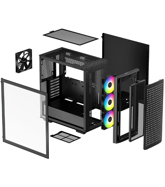 Компьютерный корпус Deepcool CK560 без БП, боковое окно (закаленное стекло), 3xARGB LED 120мм вентилятора спереди и 1x140мм вентилятор сзади, черный, ATX