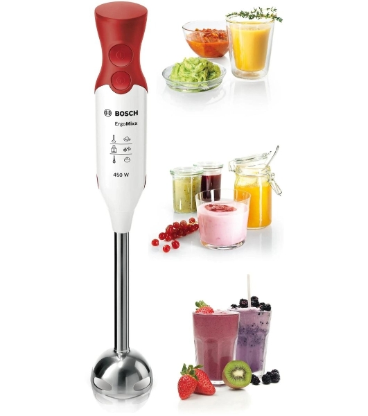 Блендер погружной Bosch MSM64110 белый/красный, 450 Вт, 2 скорости, турбо