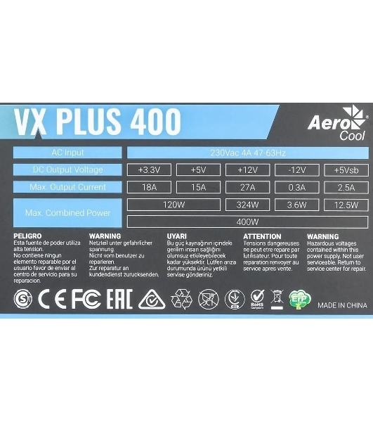 Блок питания Aerocool/Formula VX-400 PLUS, 400Вт, 120мм, черный