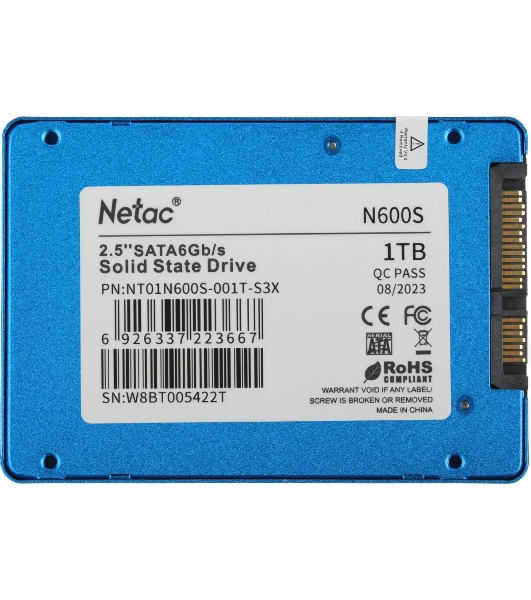 Накопитель SSD Netac N600S, 1Tb, SATA III, 2.5', R/W 560/520