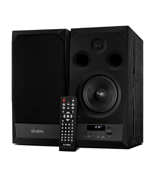 Акустическая система 2.0 SVEN MC-20, черный, мощность 2x45Вт (RMS), FM-тюнер, USB/microSD, дисплей, пульт ДУ, Bluetooth, Optical SVEN MC-20, черный, акустическая система 2.0, мощность 2x45Вт (RMS), FM-тюнер, USB/microSD, дисплей, пульт ДУ, Bluetooth, Optical
